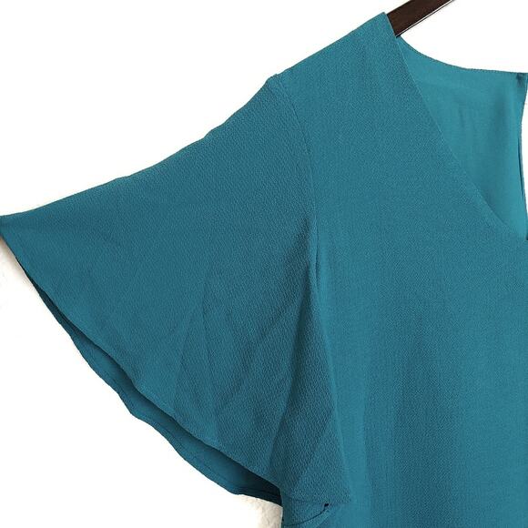 LEYDEN v-neck flutter sleeve textured above the knee aqua shift dress Size S NEW - Picture 3 of 7